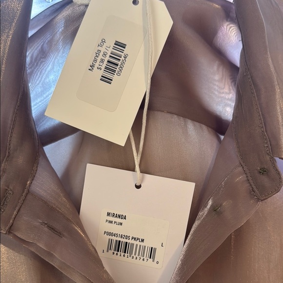 NWT Pistola Shimmering Organza Pink/Plum Button Front Blouse Semi-Sheer - Picture 7 of 15